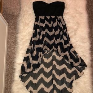 High-Low black and tan strapless dress size L